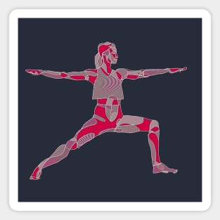 Yoga Woman Warrior Pose Outline Red Pink Magnet